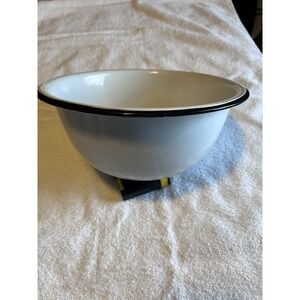 Vintage White Enamelware Bowl With Black Rim Rustic Farmhouse-18 Cup